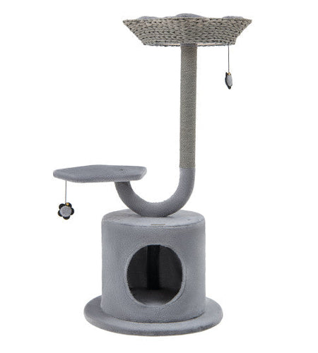 42 Inch Tall Cat Tower with Curved Metal Supporting Frame for Large and Small Cats-Gray
