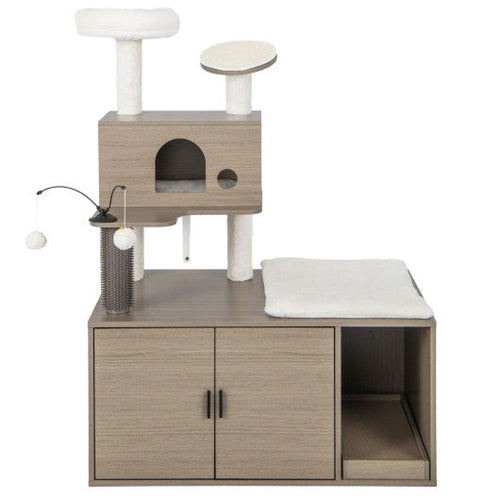Load image into Gallery viewer, 2-in-1 Modern Cat Tower with Litter Box Enclosure for Indoor Cars-Gray
