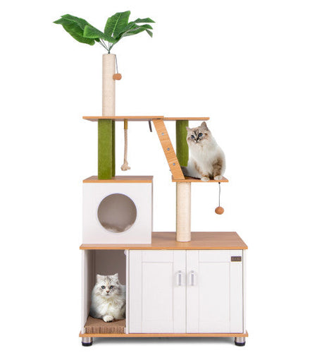 Hidden Cat Washroom with Cat Tower for Indoor Cats-White