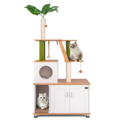 Load image into Gallery viewer, Hidden Cat Washroom with Cat Tower for Indoor Cats-White
