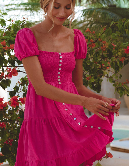 Load image into Gallery viewer, Catalina Smocked Linen Mini Dress by ELF
