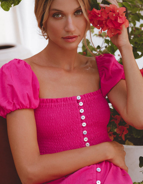 Load image into Gallery viewer, Catalina Smocked Linen Mini Dress by ELF
