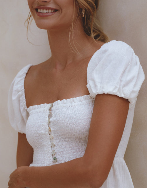 Load image into Gallery viewer, Catalina Smocked Linen Mini Dress by ELF
