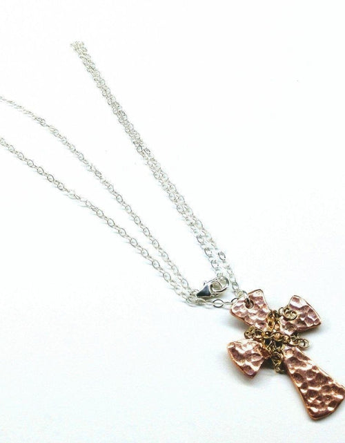 Load image into Gallery viewer, Chained Hammered Copper Cross Necklace For Him Or Her by Alexa Martha Designs
