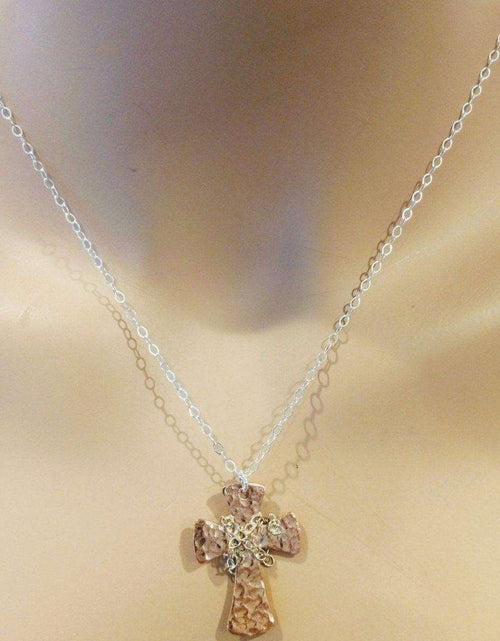 Load image into Gallery viewer, Chained Hammered Copper Cross Necklace For Him Or Her by Alexa Martha Designs
