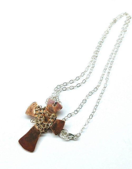 Load image into Gallery viewer, Chained Hammered Copper Cross Necklace For Him Or Her by Alexa Martha Designs
