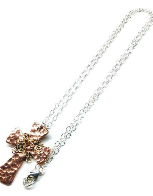 Load image into Gallery viewer, Chained Hammered Copper Cross Necklace For Him Or Her by Alexa Martha Designs
