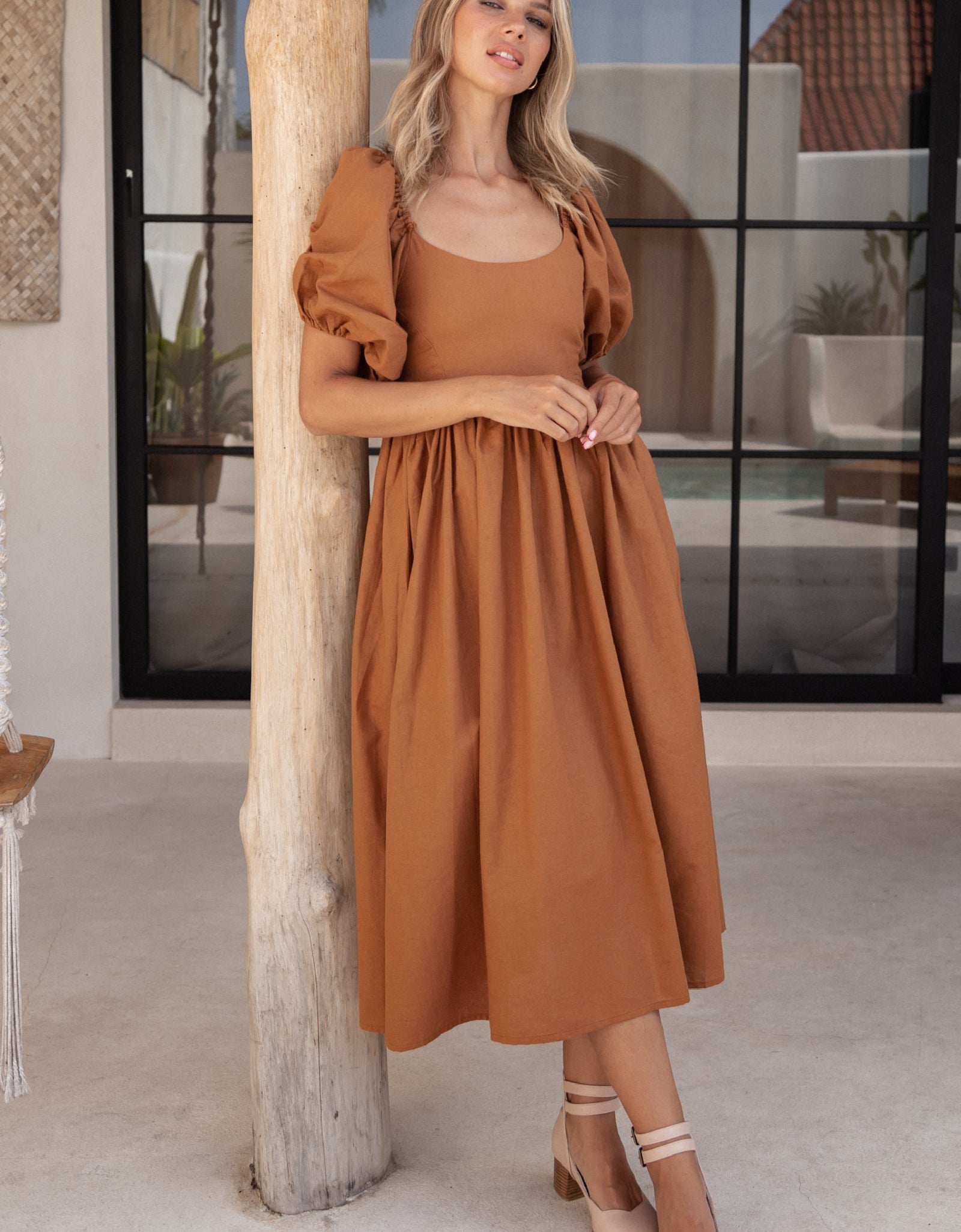 Cherie Puff Sleeve Midi Dress by ELF