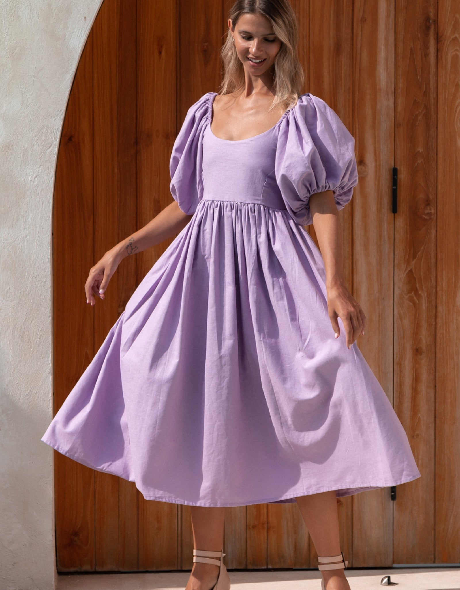 Cherie Puff Sleeve Midi Dress by ELF