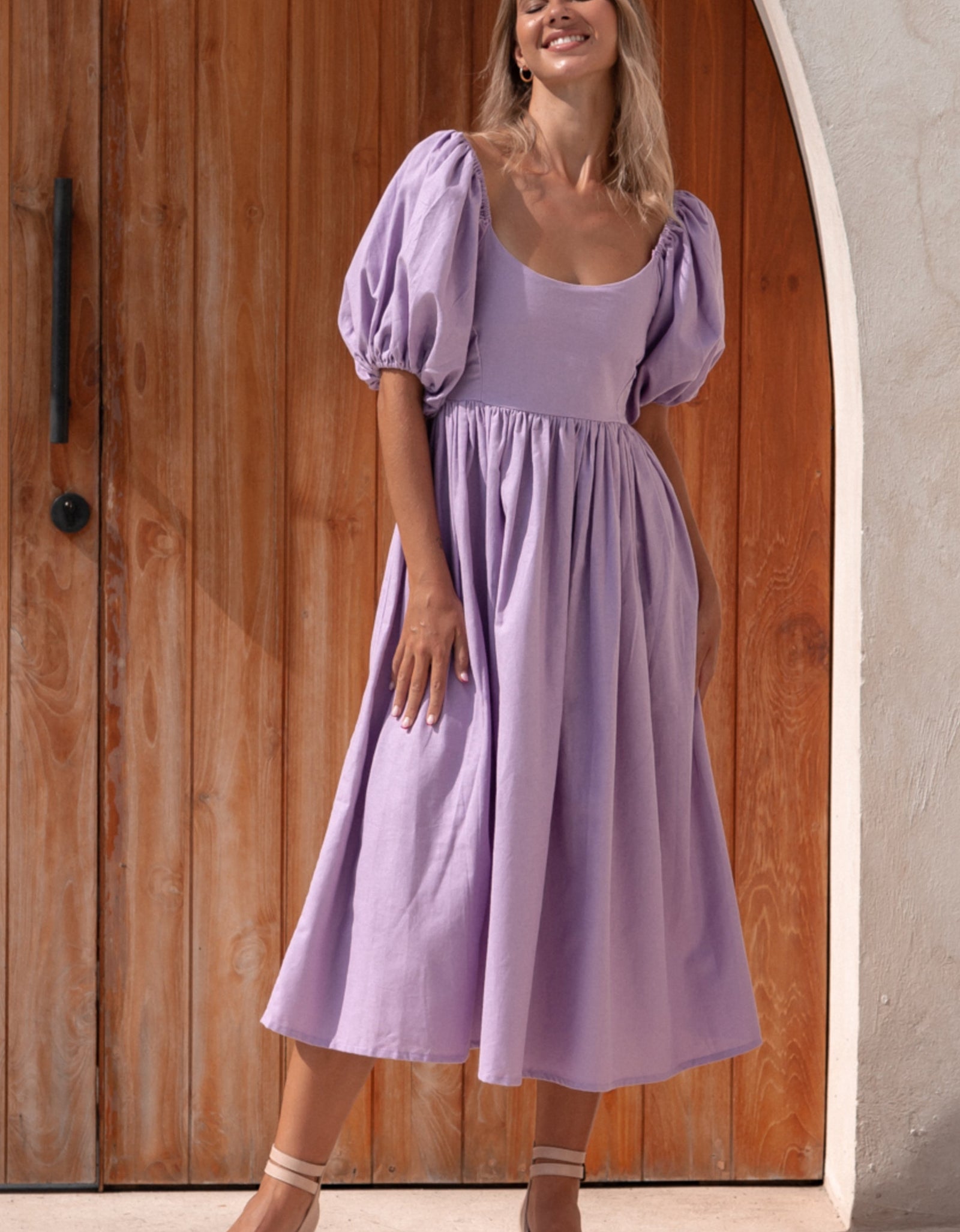 Cherie Puff Sleeve Midi Dress by ELF