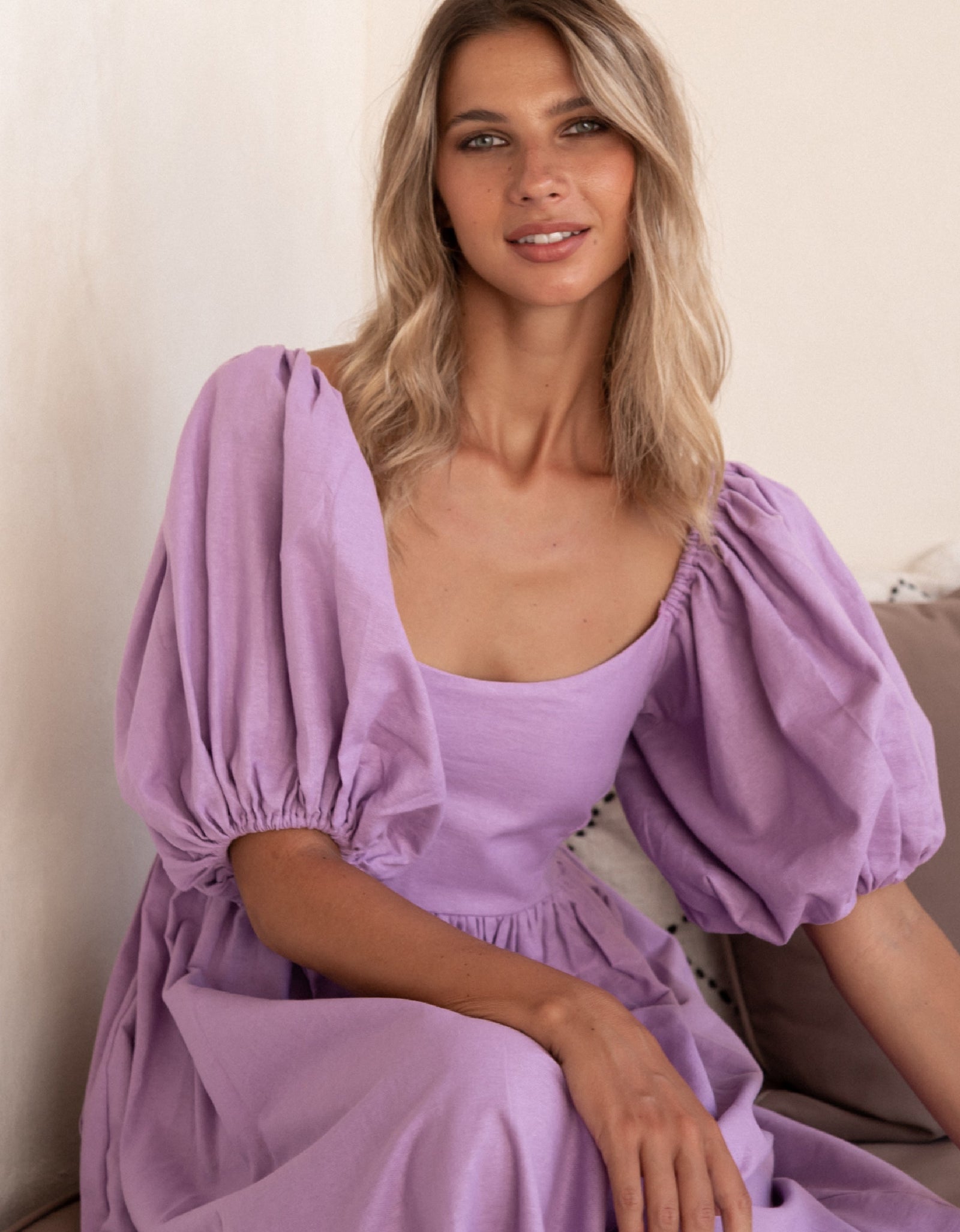 Cherie Puff Sleeve Midi Dress by ELF