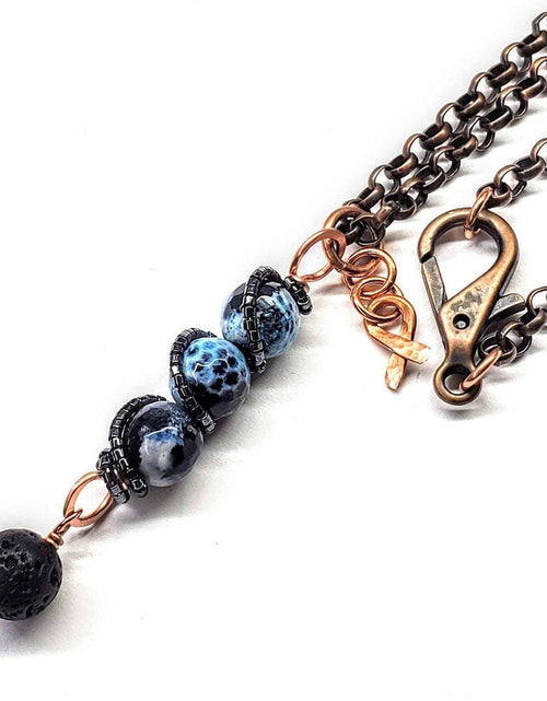 Load image into Gallery viewer, Child Abuse Prevention Awareness Beaded Gemstone stick Pendant With Lava Rock Bead Charm Necklace by Alexa Martha Designs
