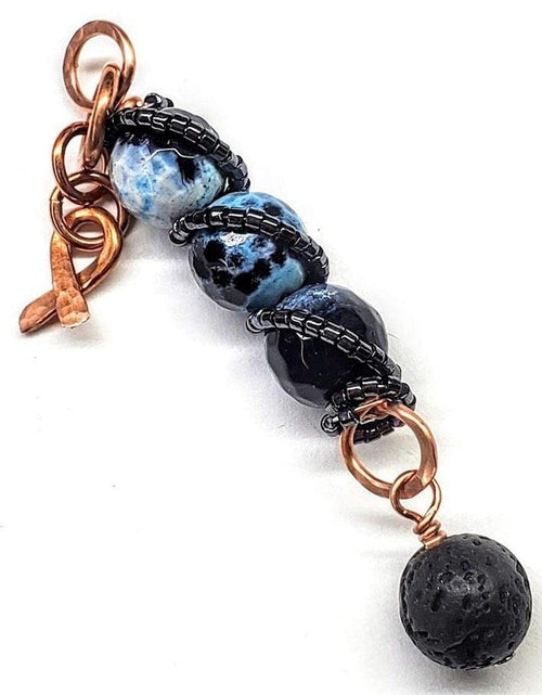 Load image into Gallery viewer, Child Abuse Prevention Awareness Beaded Gemstone stick Pendant With Lava Rock Bead Charm Necklace by Alexa Martha Designs
