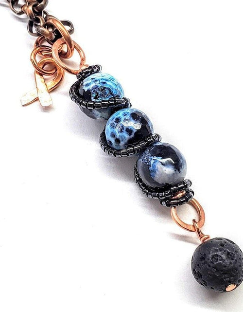 Load image into Gallery viewer, Child Abuse Prevention Awareness Beaded Gemstone stick Pendant With Lava Rock Bead Charm Necklace by Alexa Martha Designs
