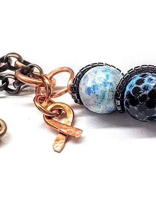 Load image into Gallery viewer, Child Abuse Prevention Awareness Beaded Gemstone stick Pendant With Lava Rock Bead Charm Necklace by Alexa Martha Designs
