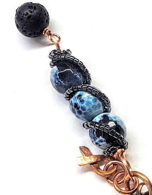 Load image into Gallery viewer, Child Abuse Prevention Awareness Beaded Gemstone stick Pendant With Lava Rock Bead Charm Necklace by Alexa Martha Designs
