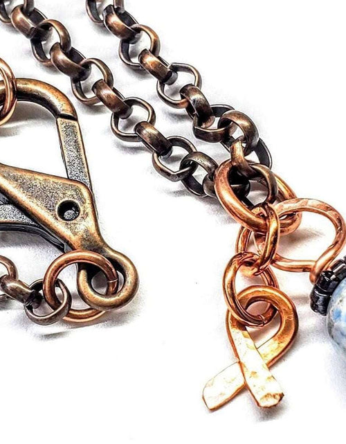Load image into Gallery viewer, Child Abuse Prevention Awareness Beaded Gemstone stick Pendant With Lava Rock Bead Charm Necklace by Alexa Martha Designs
