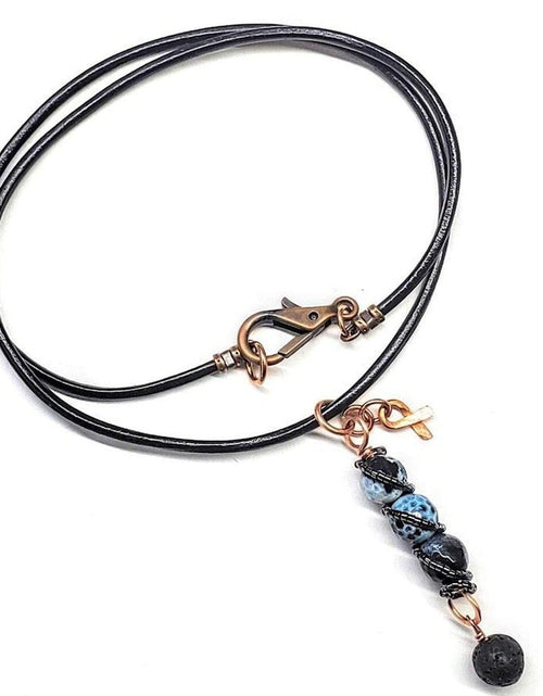 Load image into Gallery viewer, Child Abuse Prevention Awareness Beaded Gemstone stick Pendant With Lava Rock Bead Charm Necklace by Alexa Martha Designs

