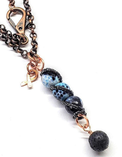 Load image into Gallery viewer, Child Abuse Prevention Awareness Beaded Gemstone stick Pendant With Lava Rock Bead Charm Necklace by Alexa Martha Designs
