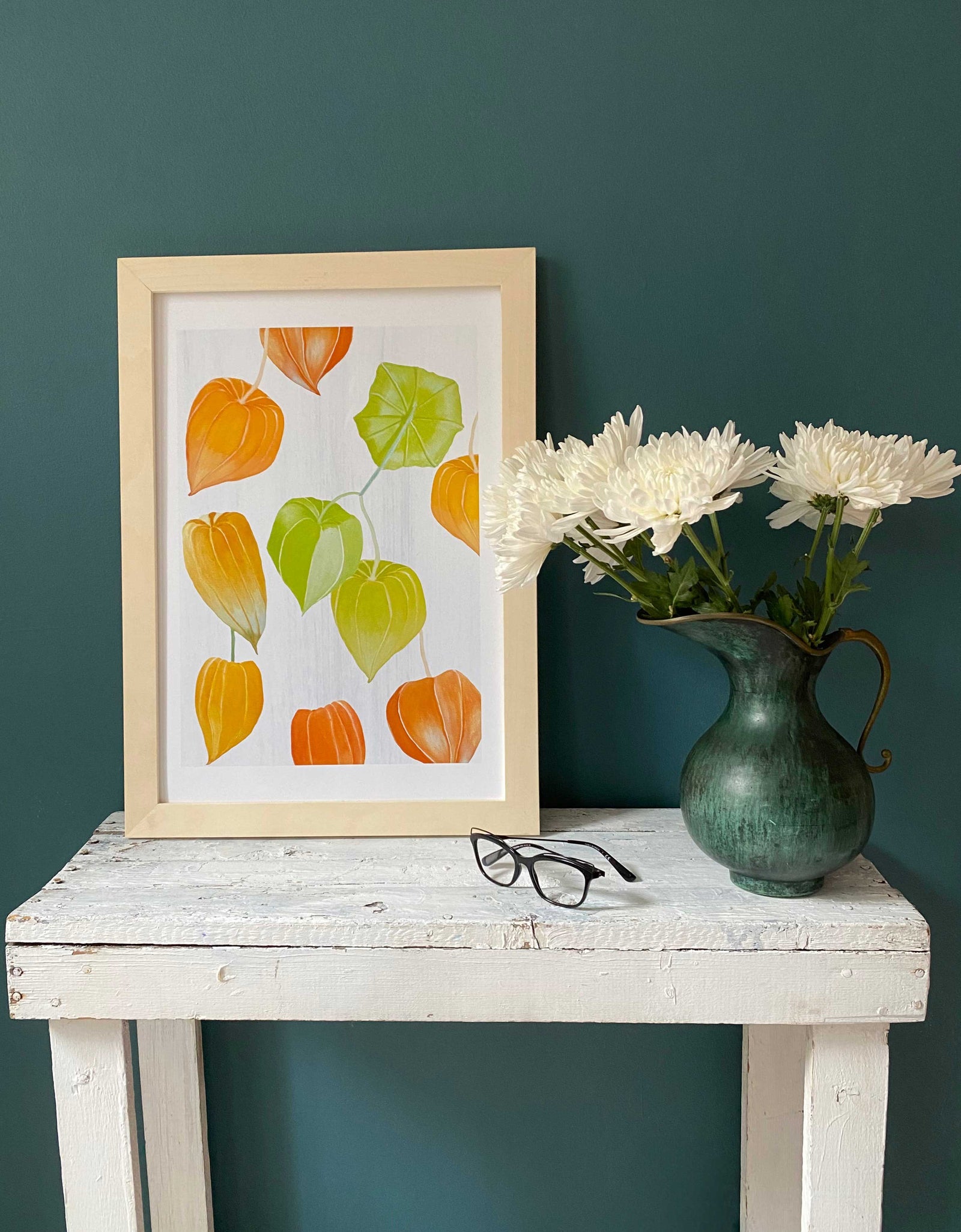 Art Print:  Chinese Lanterns on Snow by India & Purry