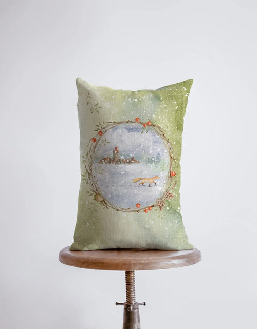 Load image into Gallery viewer, Christmas Fox Snow Scene Pillow cover | Merry Christmas | Christmas Pillow | Christmas Decor | 12x18 | Christmas tree | Christmas Gifts by UniikPillows
