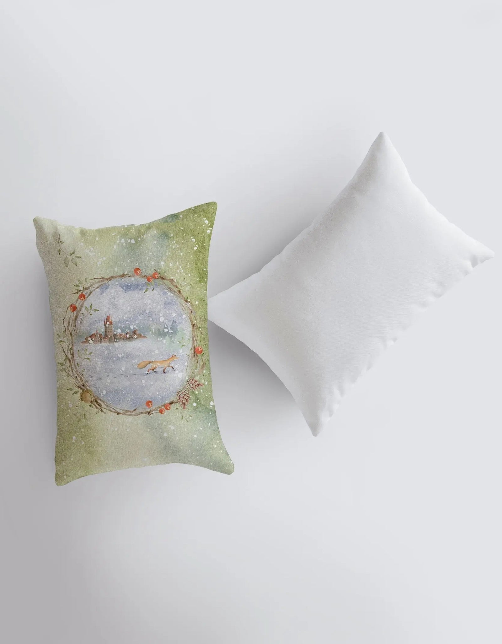 Christmas Fox Snow Scene Pillow cover | Merry Christmas | Christmas Pillow | Christmas Decor | 12x18 | Christmas tree | Christmas Gifts by UniikPillows