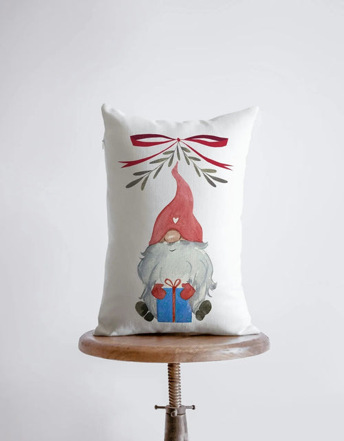 Load image into Gallery viewer, Christmas Gnome Blue Gift Red Hat | 12x18 | Christmas Throw Pillow | Merry Christmas | Home Décor | Christmas Décor | Christmas Gift by UniikPillows
