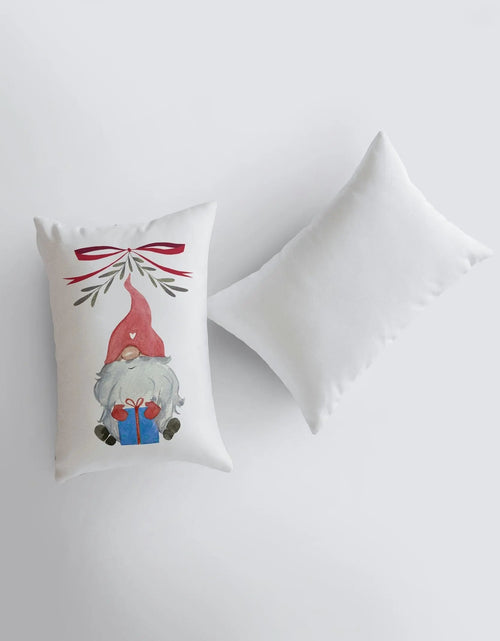 Load image into Gallery viewer, Christmas Gnome Blue Gift Red Hat | 12x18 | Christmas Throw Pillow | Merry Christmas | Home Décor | Christmas Décor | Christmas Gift by UniikPillows
