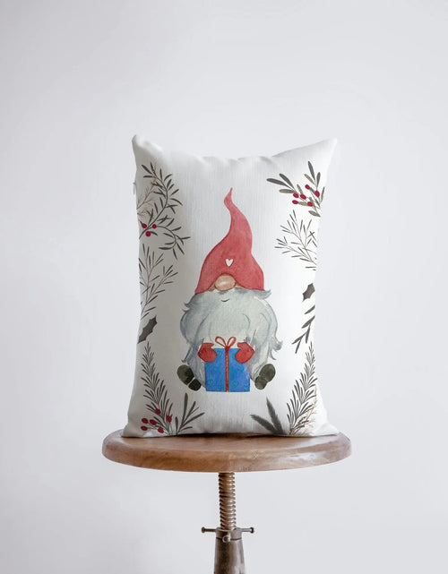 Load image into Gallery viewer, Christmas Gnome Red Hat Blue Gift | 12x18 | Christmas Throw Pillow | Merry Christmas | Home Décor | Christmas Décor | Christmas Gift by UniikPillows
