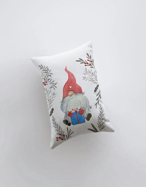 Load image into Gallery viewer, Christmas Gnome Red Hat Blue Gift | 12x18 | Christmas Throw Pillow | Merry Christmas | Home Décor | Christmas Décor | Christmas Gift by UniikPillows
