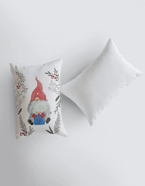 Load image into Gallery viewer, Christmas Gnome Red Hat Blue Gift | 12x18 | Christmas Throw Pillow | Merry Christmas | Home Décor | Christmas Décor | Christmas Gift by UniikPillows
