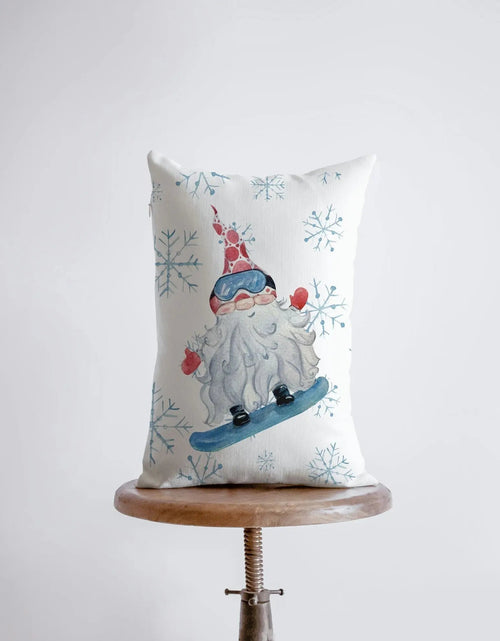 Load image into Gallery viewer, Christmas Gnome Snowboarding | 12x18 | Christmas Throw Pillow | Merry Christmas | Home Décor | Christmas Décor | Christmas Gift by UniikPillows
