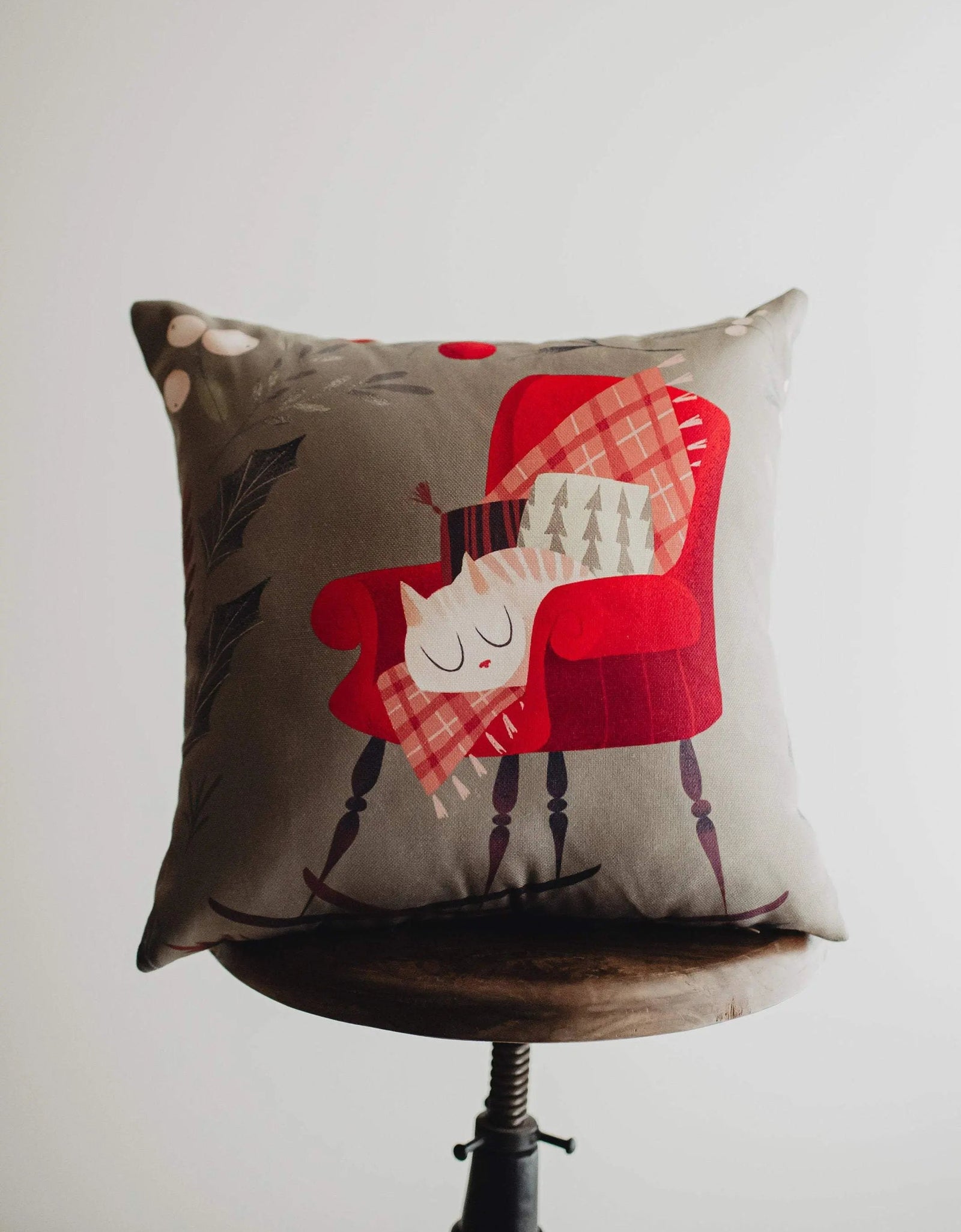 Christmas Kitty on Chair | Throw Pillow | Cute Home Decor | Christmas Home Decor | Throw Pillows for Couch | Home Decor Christmas | Mom Gift by UniikPillows