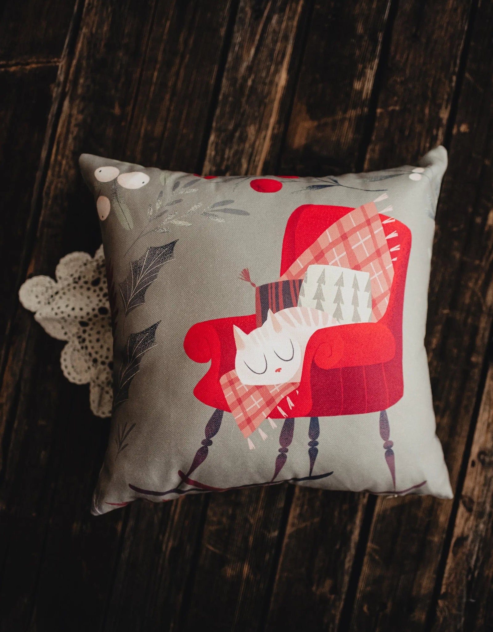 Christmas Kitty on Chair | Throw Pillow | Cute Home Decor | Christmas Home Decor | Throw Pillows for Couch | Home Decor Christmas | Mom Gift by UniikPillows