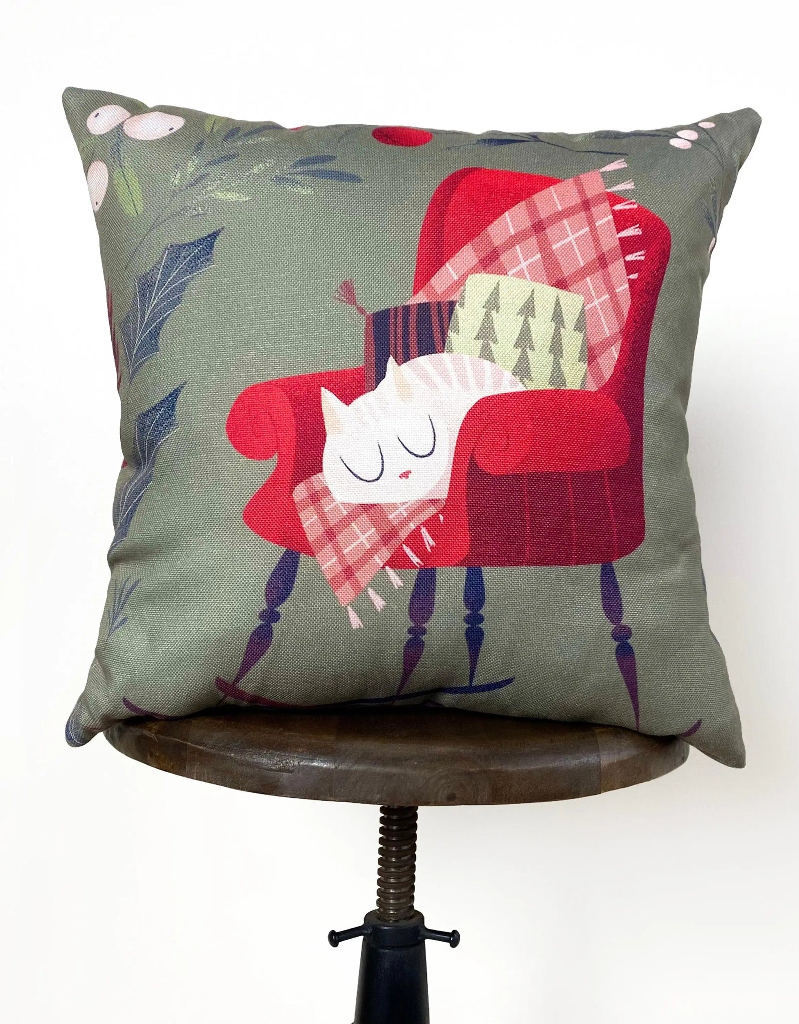 Christmas Kitty on Chair | Throw Pillow | Cute Home Decor | Christmas Home Decor | Throw Pillows for Couch | Home Decor Christmas | Mom Gift by UniikPillows