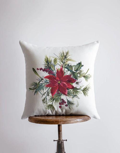Load image into Gallery viewer, Christmas Poinsettia with Holly Throw Pillow Cover | Holiday Decor | Christmas Throw Pillow | Christmas Home Decor | Elegant Luxury Decor by UniikPillows
