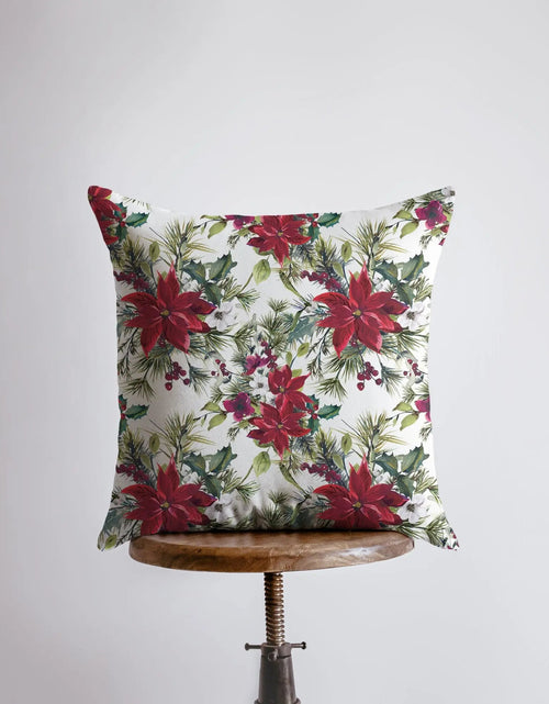 Load image into Gallery viewer, Christmas Poinsettia with Holly Throw Pillow Cover | Holiday Decor | Christmas Throw Pillow | Christmas Home Decor | Elegant Luxury Decor by UniikPillows

