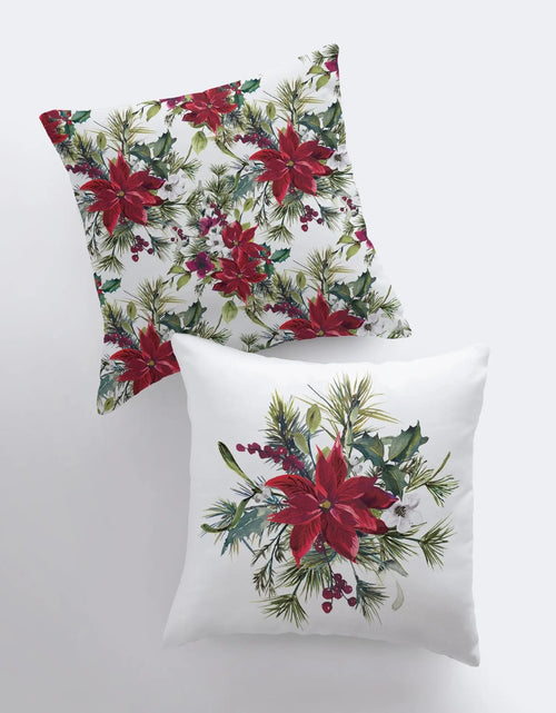 Load image into Gallery viewer, Christmas Poinsettia with Holly Throw Pillow Cover | Holiday Decor | Christmas Throw Pillow | Christmas Home Decor | Elegant Luxury Decor by UniikPillows
