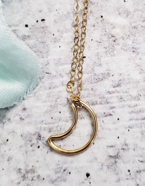 Load image into Gallery viewer, Classic Moon Gold Necklace by Salt and Sparkle
