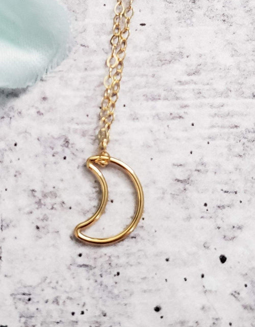 Load image into Gallery viewer, Classic Moon Gold Necklace by Salt and Sparkle
