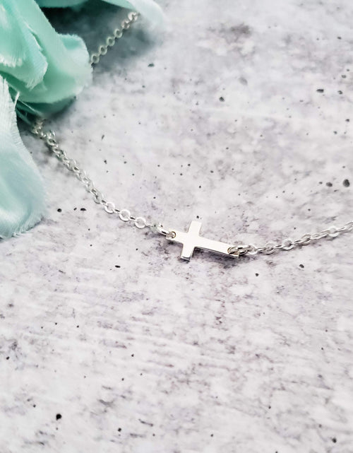 Load image into Gallery viewer, Classic Sterling Silver Tiny Cross Necklace by Salt and Sparkle
