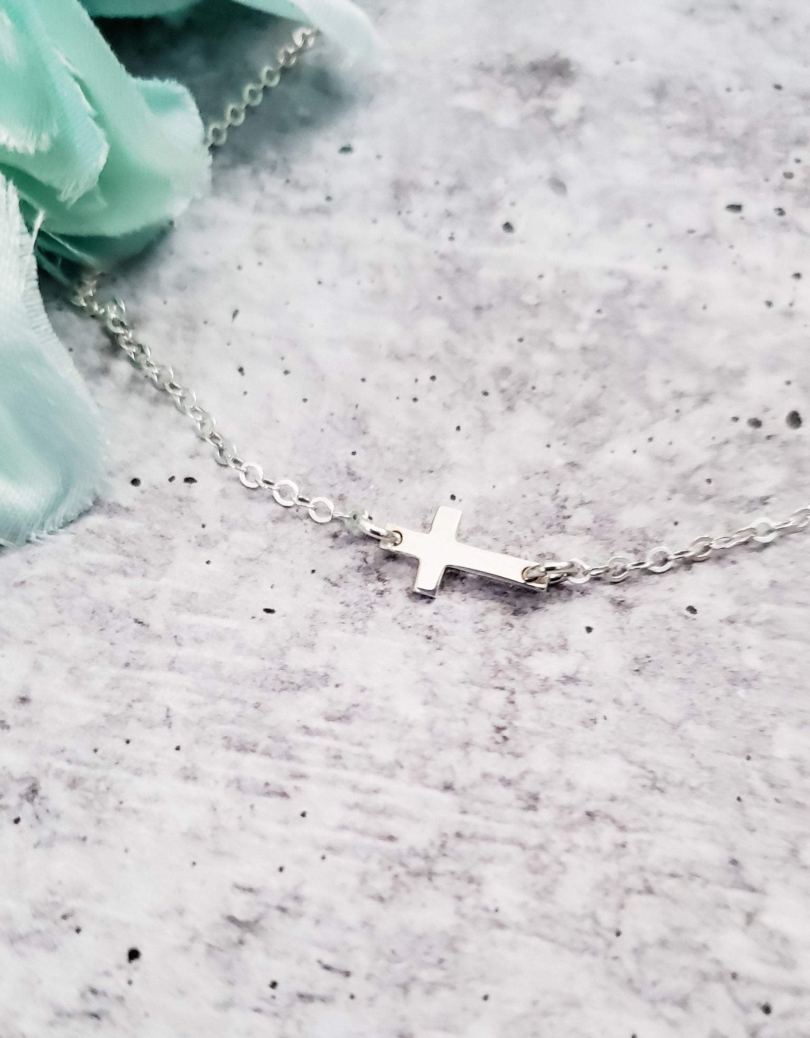 Classic Sterling Silver Tiny Cross Necklace by Salt and Sparkle