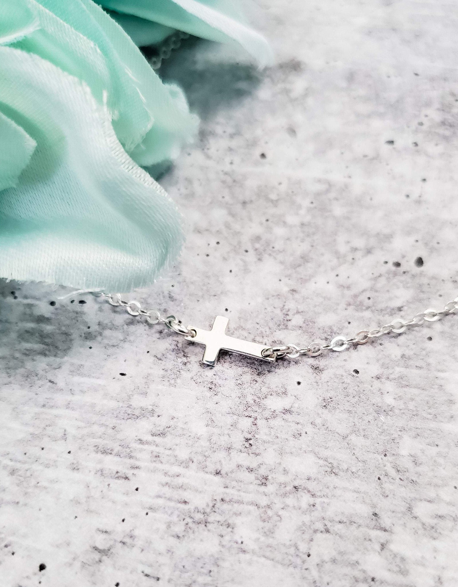 Classic Sterling Silver Tiny Cross Necklace by Salt and Sparkle