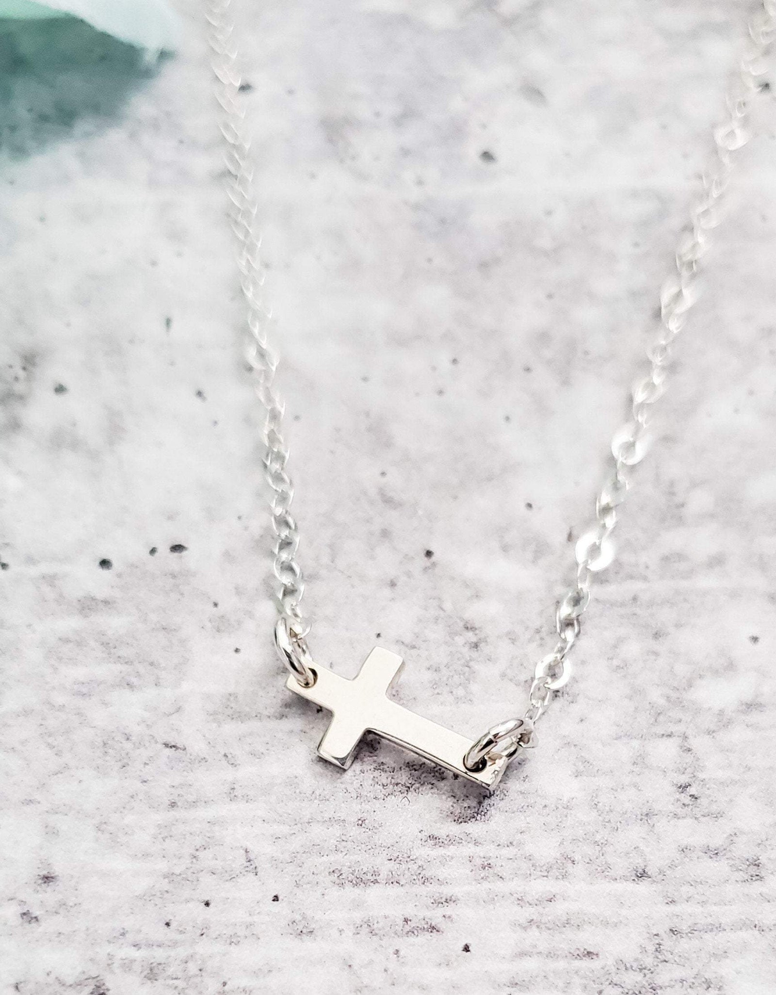 Classic Sterling Silver Tiny Cross Necklace by Salt and Sparkle