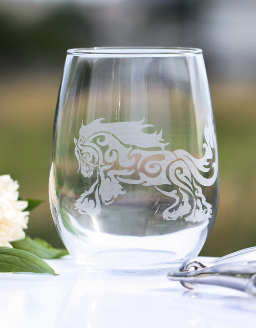 Load image into Gallery viewer, Gypsy Horse Romp Stemless Wine Glass Set by Classy Equine
