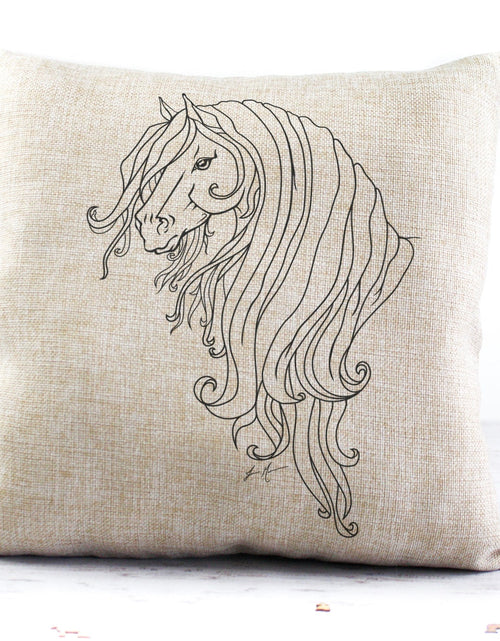 Load image into Gallery viewer, Friesian Horse Pillow Cover - Strength Friesian Mare by Classy Equine
