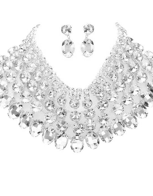 Load image into Gallery viewer, Crystal Glass Bib Statement Necklace Earring Set by Madeline Love
