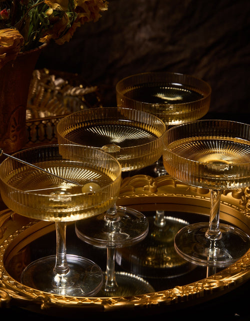 Load image into Gallery viewer, Ribbed Coupe Cocktail Glasses 8 oz | Set of 4 | Classic Manhattan Glasses For Cocktails, Champagne Coupe, Ripple Coupe Glasses, Art Deco Gatsby Vintage, Crystal with Stems (Clear) by The Wine Savant
