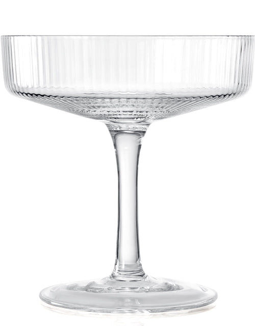 Load image into Gallery viewer, Ribbed Coupe Cocktail Glasses 8 oz | Set of 4 | Classic Manhattan Glasses For Cocktails, Champagne Coupe, Ripple Coupe Glasses, Art Deco Gatsby Vintage, Crystal with Stems (Clear) by The Wine Savant
