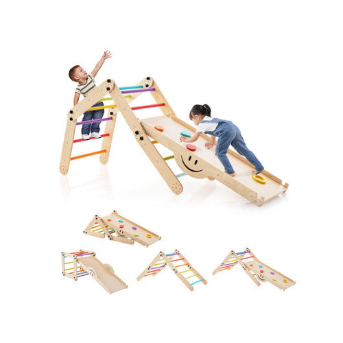 Load image into Gallery viewer, Climbing Triangle Ladder Toy Indoor Jungle Gym with Reversible Ramp-Multicolor
